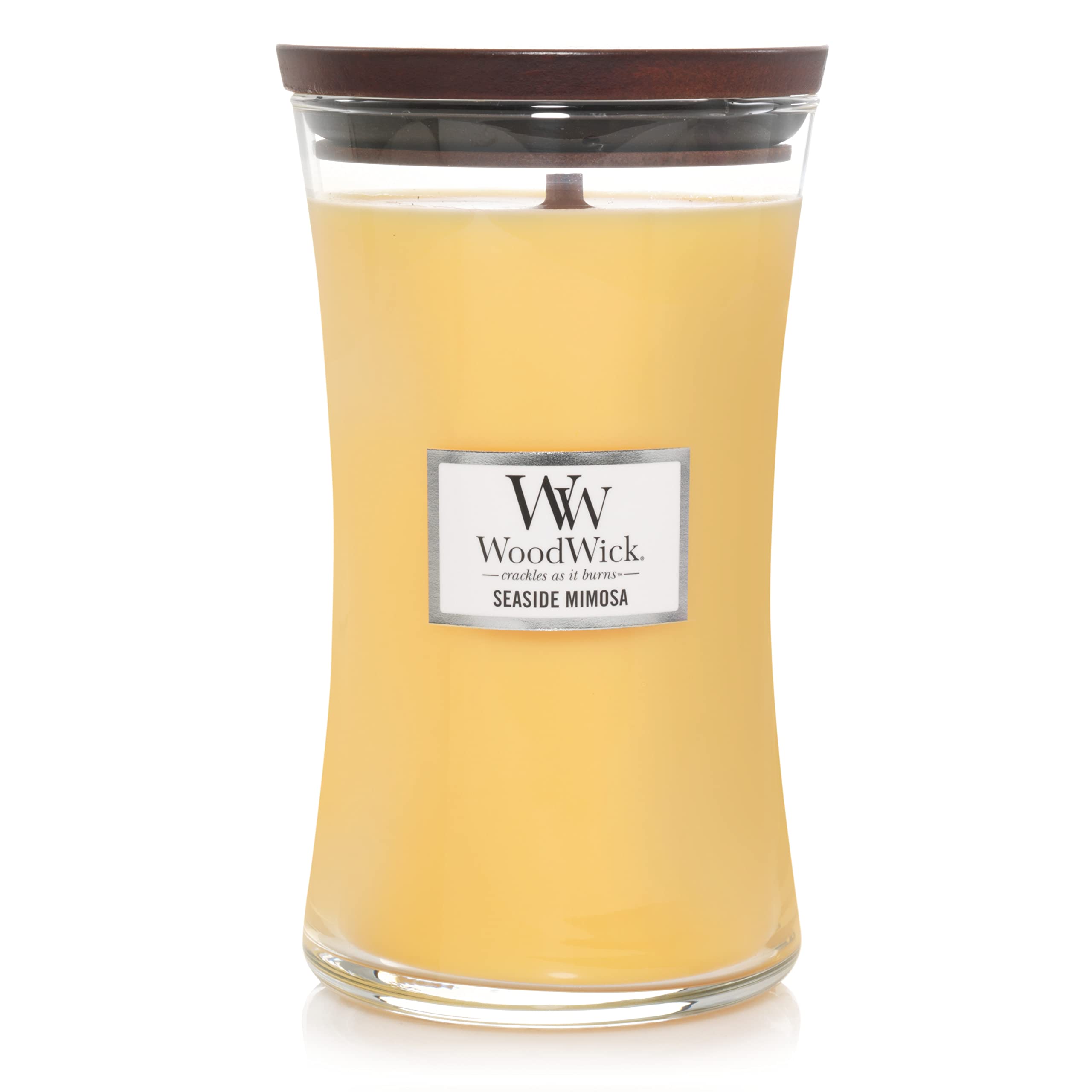 Woodwick Large Hourglass Candle, Seaside Mimosa, 21.5 oz, Yellow